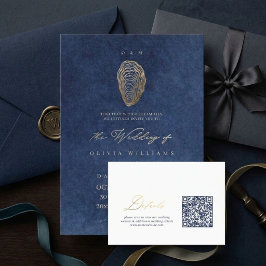 Elegante blaue nautische Hochzeit QR-Code-Details  Begleitkarte