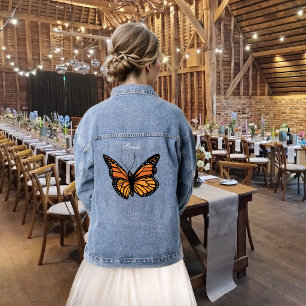 Elegante blaue Ombre-Romanik-Monarchfalter Jeansjacke