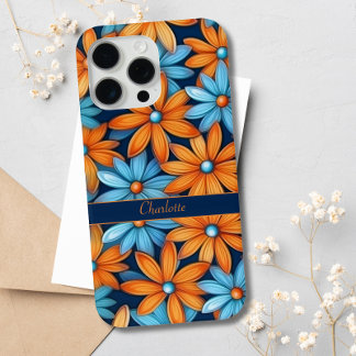 Elegante blaue orangefarbene Blumen-Daisies mit in iPhone 15 Pro Max Hülle