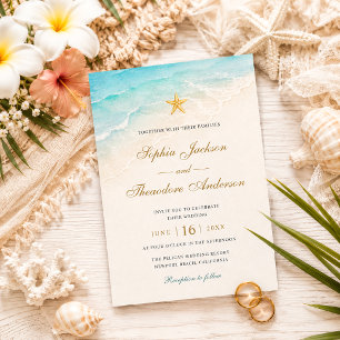 Elegante Blaue Ozean-Seesterne-Hochzeit Einladung