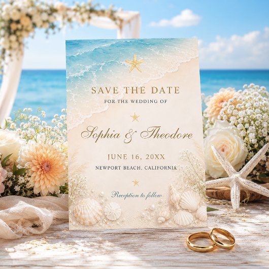Elegante Blaue Ozean-Seesterne-Hochzeit Save The Date