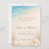 Elegante Blaue Ozean-Seesterne-Hochzeit Save The Date (Vorderseite)