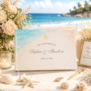 Elegante Blaue Ozean-Seesterne-Strandhochzeit Gästebuch