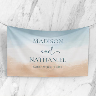 Elegante blaue Ozean-Strand-Ufer-Sand-Hochzeit Banner