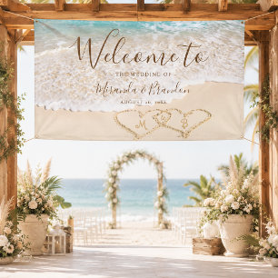 Elegante blaue Ozeanwellen Tropische Strandhochzei Banner