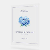Elegante blaue Peonie Hochzeitseinladung Acrylschild (Winkel)