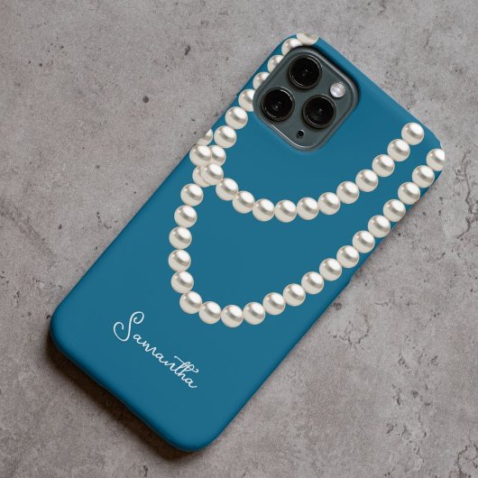 Elegante blaue Perlenhalskette Case-Mate iPhone Hülle