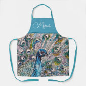 Elegante Blaue Pfaue Watercolor Schürze (Vorderseite)