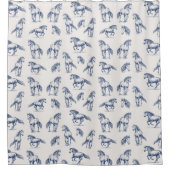 Elegante Blaue Pferde Mit Monogramm Erstgeschenke Duschvorhang (Vorderseite)