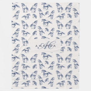 Elegante Blaue Pferde Mit Monogramm Erstgeschenke Fleecedecke