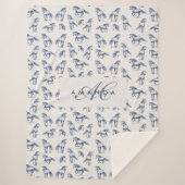 Elegante Blaue Pferde Mit Monogramm Erstgeschenke Sherpadecke (Vorderseite)