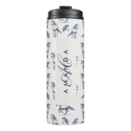 Elegante Blaue Pferde Mit Monogramm Erstgeschenke Thermosbecher