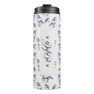 Elegante Blaue Pferde Mit Monogramm Erstgeschenke Thermosbecher