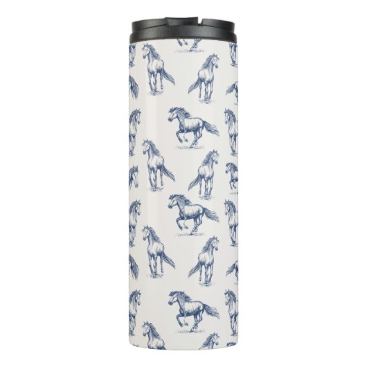 Elegante Blaue Pferde Mit Monogramm Erstgeschenke Thermosbecher (Rückseite)