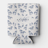 Elegante blaue Pferde monogrammierte Initialgesche Dosenkühler (Vorderseite)
