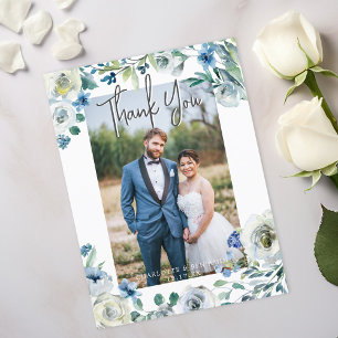 Elegante blaue Pfingstrosen-Blumen-Hochzeit-Foto-D Postkarte
