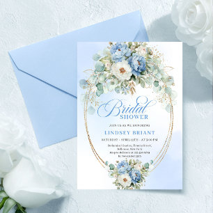 Elegante Blaue Pfingstrosen-Grün-Brautjungfer-Einl Einladung