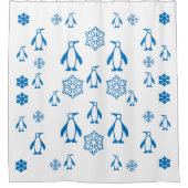Elegante blaue Pinguine mit Schneeflocken Duschvorhang (Vorderseite)