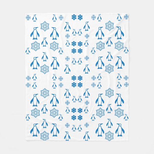 Elegante blaue Pinguine mit Schneeflocken Fleecedecke (Vorderseite)
