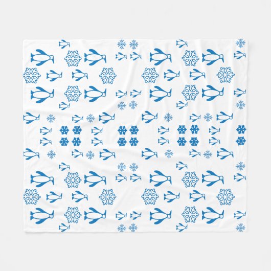 Elegante blaue Pinguine mit Schneeflocken Fleecedecke (Vorderseite (Horizontal))