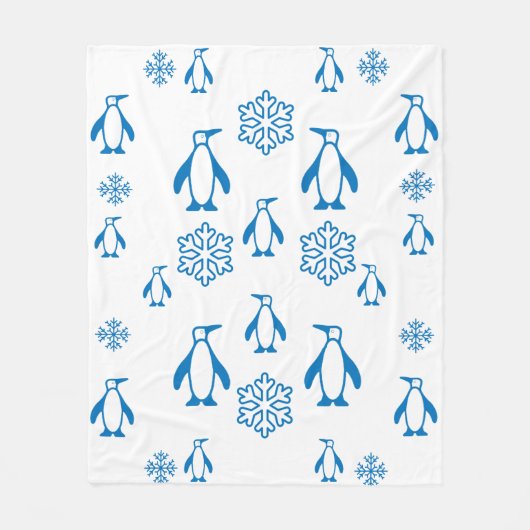 Elegante blaue Pinguine mit Schneeflocken Fleecedecke (Vorderseite)