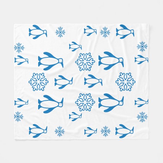 Elegante blaue Pinguine mit Schneeflocken Fleecedecke (Vorderseite (Horizontal))
