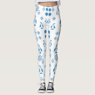 Elegante blaue Pinguine mit Schneeflocken Leggings