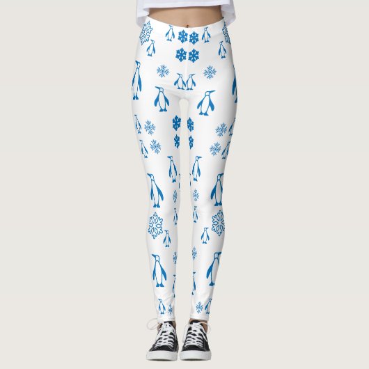 Elegante blaue Pinguine mit Schneeflocken Leggings (Vorderseite)