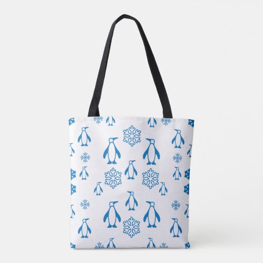 Elegante blaue Pinguine mit Schneeflocken Tasche (Rückseite)
