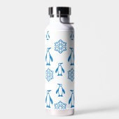 Elegante blaue Pinguine mit Schneeflocken Trinkflasche (Links)