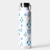 Elegante blaue Pinguine mit Schneeflocken Trinkflasche (Vorne)