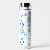 Elegante blaue Pinguine mit Schneeflocken Trinkflasche (Rückseite)