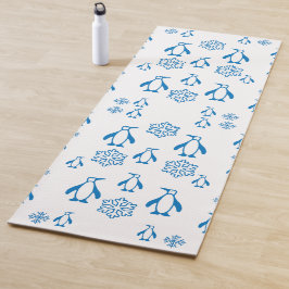 Elegante blaue Pinguine mit Schneeflocken Yogamatte
