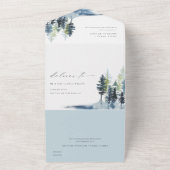 Elegante blaue Pinienwälder Hochzeiten von Vögeln All In One Einladung (Außenbereich)