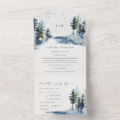 Elegante blaue Pinienwälder Hochzeiten von Vögeln All In One Einladung (Innen Boden)