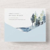Elegante blaue Pinienwälder Hochzeiten von Vögeln All In One Einladung (Rückseite)