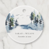 Elegante blaue Pinienwälder Hochzeiten von Vögeln Geschenkanhänger (Vorderseite)