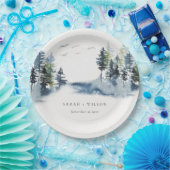 Elegante blaue Pinienwälder Hochzeiten von Vögeln Pappteller (Party)