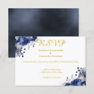 ELEGANTE BLAUE PRÄGUNGS-ROSE-RSVP-EINLADUNG EINLADUNG