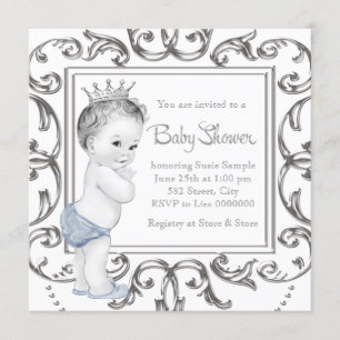 Elegante Blaue Prinz-Baby-Party Einladung