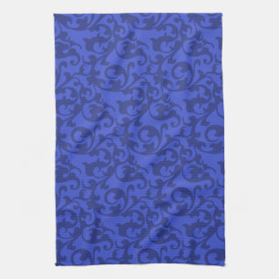 Elegante blaue Renaissance-Damaskuswirbel Geschirrtuch