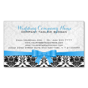 Elegante blaue Ribbon Black & White Damaskus 2 Magnetische Visitenkarte