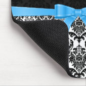 Elegante blaue Ribbon Black & White Damaskus 2 Mousepad (Ecke)