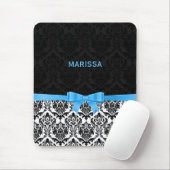 Elegante blaue Ribbon Black & White Damaskus 2 Mousepad (Mit Mouse)