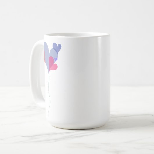 Elegante, blaue Rosa Ballonherzen minimalistisch Kaffeetasse (Vorderseite Links)