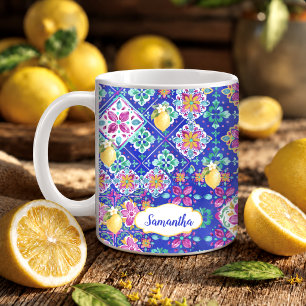 Elegante Blaue-Rosa-Sizilianische-Zitrus-Kollage Kaffeetasse