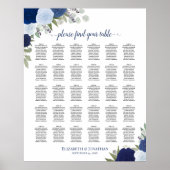 Elegante blaue Rose 30 Tabelle Seating Chart Poster (Vorne)