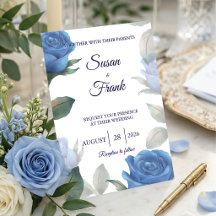Elegante blaue Rose Aquarell Blumen Hochzeit