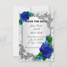 Elegante blaue Rose beim Hochzeitssehen speichern  RSVP Karte