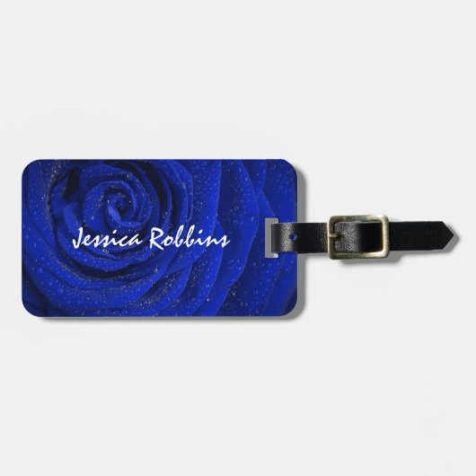 Elegante blaue Rose Blume Gepäckanhänger (Vorderseite horizontal)